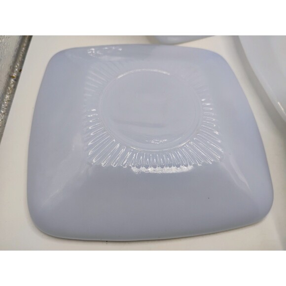 ANCHOR HOCKING BLUE DELPHITE SQUARE CHARM SAUCERS 5.5 " SET OF 5 VINTAGE - Picture 5 of 12